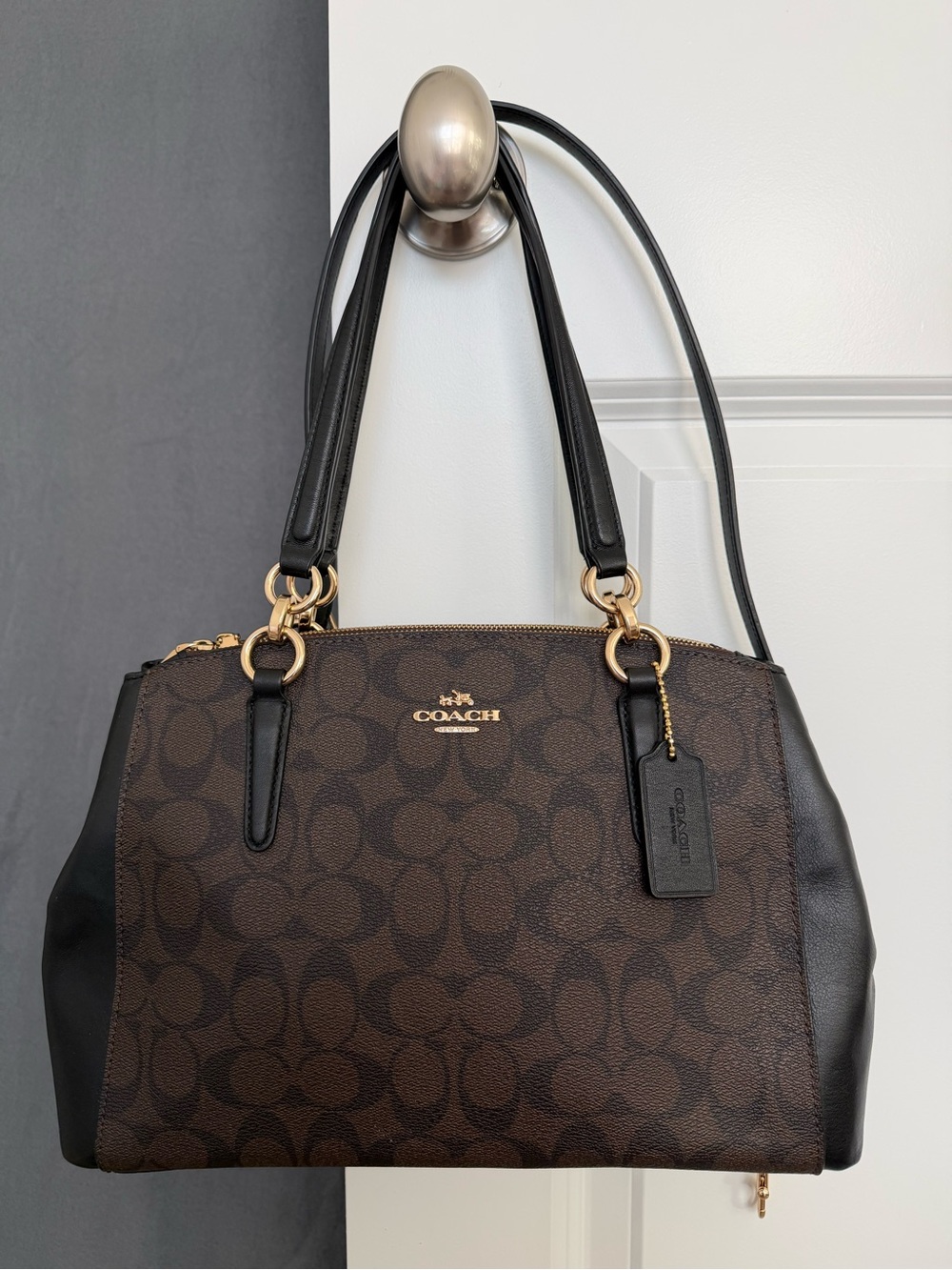Coach Christie Carryall F53291 Signature Brown Black